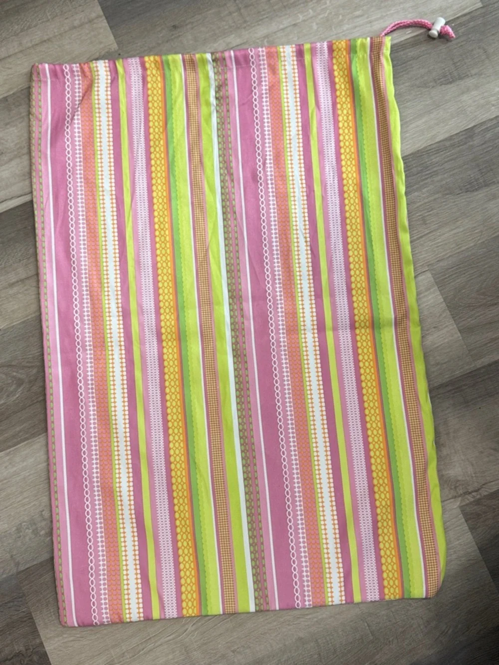 Striped Pink, White, Yellow & Green Laundry Bag w/ Drawstring